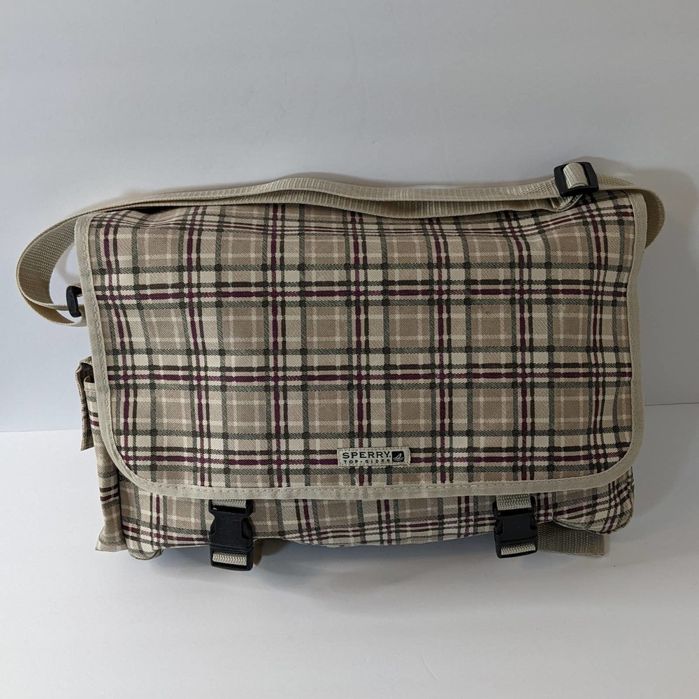 Sperry Topsider Crossbody Tan Plaid Messenger Bag